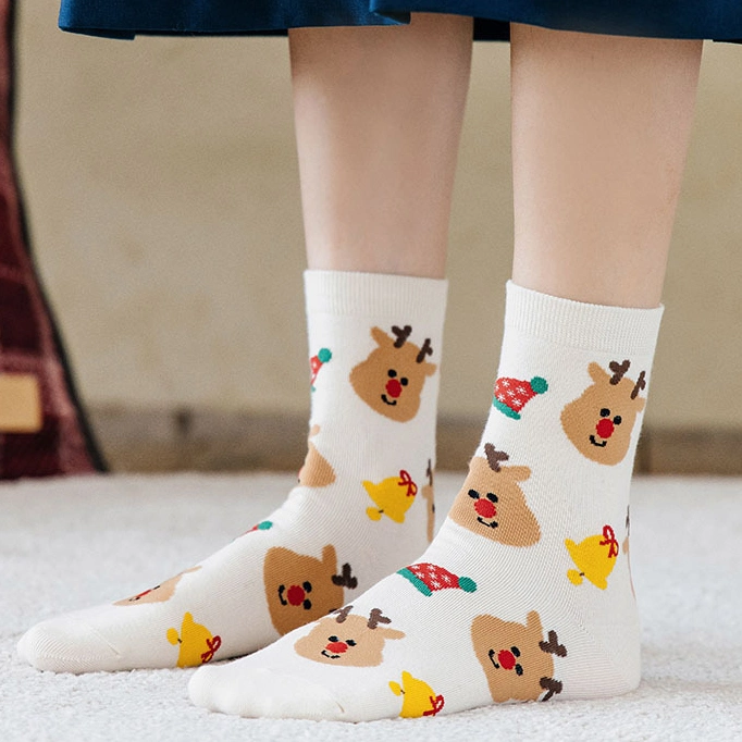 Women Girls Soft Cozy Crew MIDI Anti-Slip Warm Cotton Socks Cute Christmas Socks