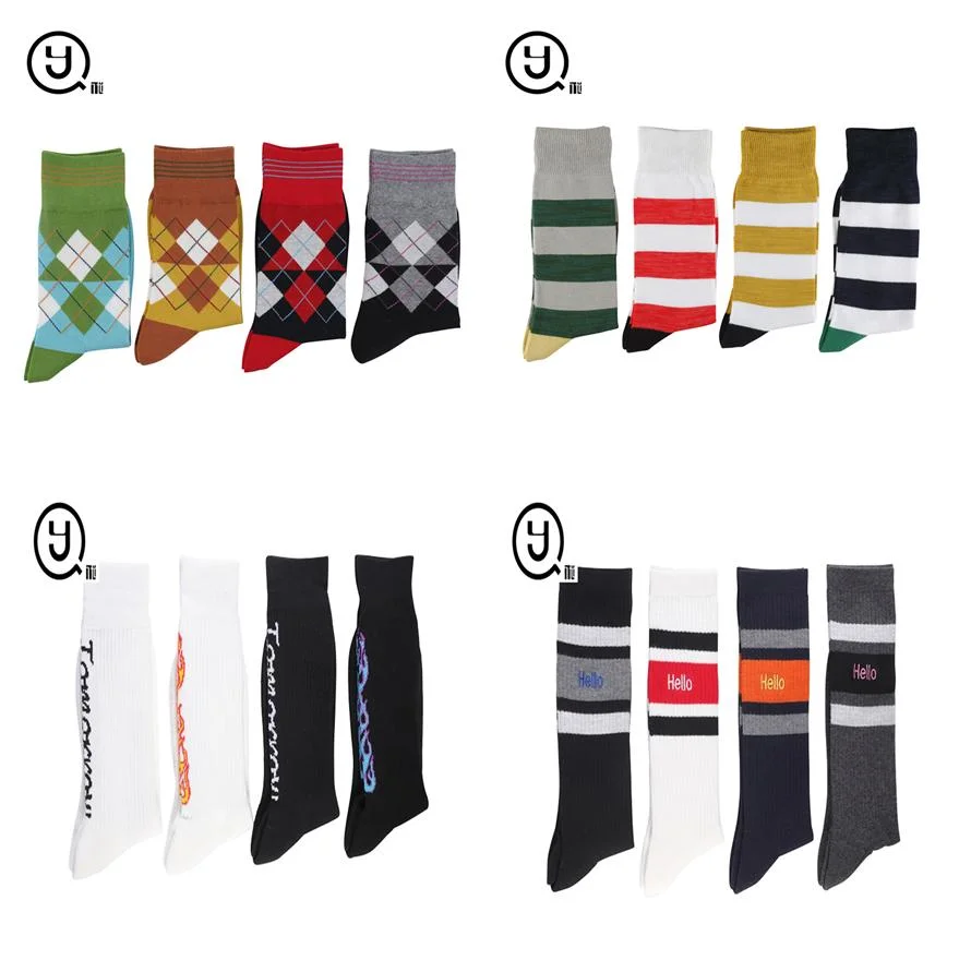 Knitted Cotton Jacquard Logo Crew Mens Socks Custom Sock Manufacturing Cust